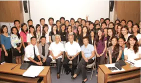  ??  ?? Ramon Aboitiz Foundation Inc. Young Minds Academy Season 8 scholars pose for a group photo with (seated, right to left) RAFI-Eduardo Aboitiz Developmen­t Studies Center Executive Director Evelyn Nacario Castro, RAFI President Roberto "Bobby" Aboitiz,...