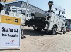  ??  ?? Over at station 4, a 21-point inspection had to be conducted on a medium duty field service truck. The test station was overseen by members of nearby truck dealer, Rush Truck Centers. We learned it was essentiall­y the same inspection its techs perform every day at the dealership, which is geared around maximizing the customer’s uptime.