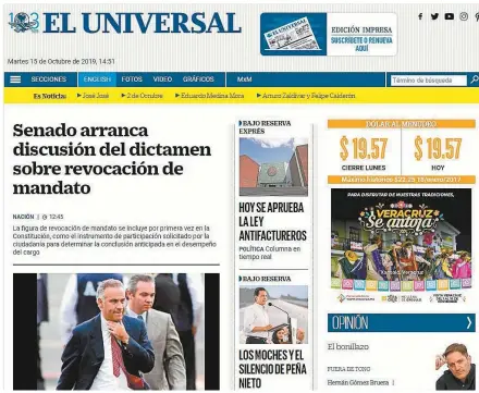  ??  ?? El sitio de EL UNIVERSAL en internet es el más consultado entre los portales de noticias del país, con más de 2 millones de usuarios únicos al día