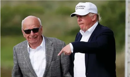  ?? Deliberati­ons. Photograph: Carlo Allegri/Reuters ?? Rupert Murdoch, now 91, with Donald Trump at the Trump golf club in Aberdeen in 2016. The now public files offer a window into Fox’s internal