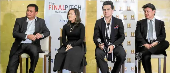  ?? —PHOTOS BY JOHNPAUL R. AUTOR ?? Final Pitch investors. (From left) Jose Magsaysay, founder of Potato Corner; Mica Tan, CEO of MFT Group of Companies, a financial holdings and angel investing firm; Joseph Calata, president of Calata Corp. and Henry Lim Bon Liong, chair and CEO of the...