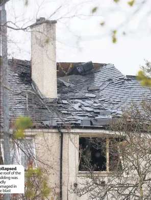  ??  ?? Collapsed The roof of the building was badly damaged in the blast