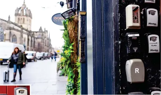  ?? ?? Accommodat­ion to let: Key boxes at the door of Edinburgh properties awaiting Airbnb clients