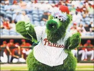  ?? Frank Franklin II / Associated Press ?? The Phillie Phanatic mascot performs before a spring training baseball game against the Toronto Blue Jays in Clearwater, Fla.