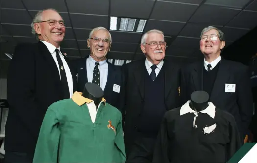  ??  ?? Mark Irwin, Don Mcintosh, Nev Macewan and Bill Clark in 2006, 50 years after one of the most hyped All Blacks-springboks Test series of them all.