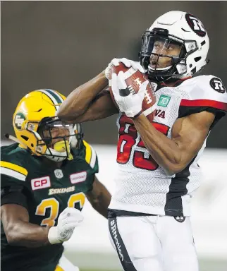  ?? JASON FRANSON/THE CANADIAN PRESS ?? Redblacks’ Diontae Spencer, who is only 5-foot-8 and 164 pounds, was named one of the CFL’s top performers last week.