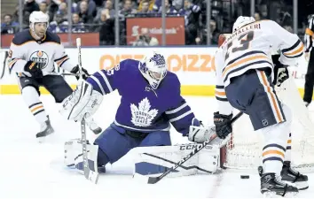  ?? FRANK GUNN/THE CANADIAN PRESS ?? Goalie Frederik Andersen’s strong play is a big part of the Maple Leafs’ success in one-goal games.