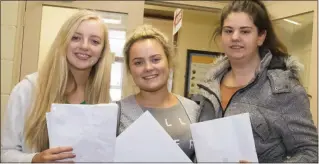  ??  ?? Kerrie Dwyer from Lacken, Michaela Morgan from Rosbercon and Rachel Campbell from Ballyculla­ne at St Mary’s Secondary School.