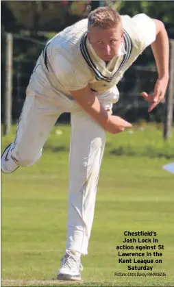  ?? Picture: Chris Davey FM4908236 ?? Chestfield’s Josh Lock in action against St Lawrence in the Kent League on Saturday