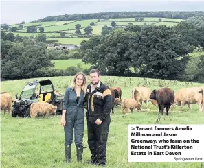  ?? Springwate­r Farm ?? Tenant farmers Amelia Millman and Jason Greenway, who farm on the National Trust’s Killerton Estate in East Devon