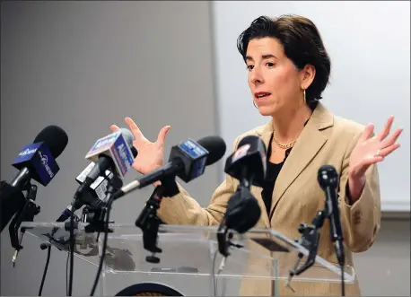  ?? Ernest A. Brown photo/The Call ?? Governor Gina Raimondo stresses to the public “Don’t panic and be smart” during a morning press conference updating the press on the Coronaviru­s outbreak in Rhode Island.