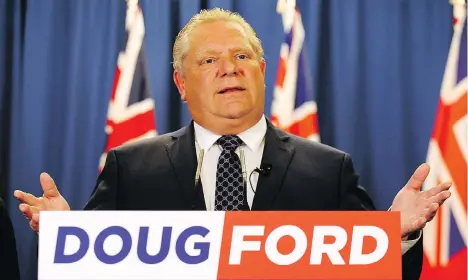  ?? DAVE ABEL ?? Ontario’s Progressiv­e Conservati­ve leader Doug Ford will make a no-nonsense and fiscally responsibl­e premier who will get the province back to centre after a 15-year Liberal run, according to Diane Francis. He promises tax cuts to low-income...