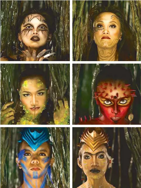  ??  ?? The talented actors of Tanghalang Pilipino’s Actors Company as the mystical creatures of the Ibalong. On the cover: Jenine Desiderio stars as the serpent Oryol.