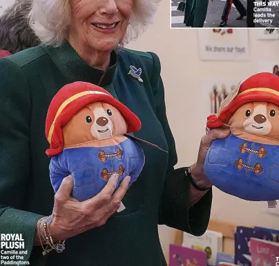  ?? ?? ROYAL PLUSH Camilla and two of the Paddington­s
THIS WAY Camilla leads the delivery