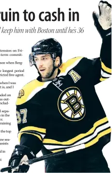  ?? — Associated Press file photo ?? Bergeron’s new contract extension will kick in next season, making him the second-highest paid Bruin, after goalie Tuukka Rask.