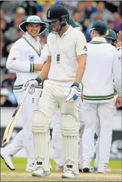  ?? Picture: AFP ?? HE’S GONE: England’s Dawid Malan leaves the crease after losing his wicket during the fourth test match against South Africa at Old Trafford