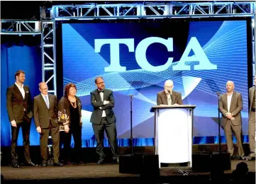  ??  ?? Weisberg (centre) and the cast and crew of ‘The Americans' accept the Program of the Year award onstage during the 34th Annual Television Critics Associatio­n Awards during the 2018 Summer TCA Tour at The Beverly Hilton Hotel recently in Beverly Hills,...