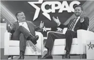  ?? JACK GRUBER/USA TODAY ?? Senators J.D. Vance, right, (R-OH) and Ted Cruz (R-TX) during the Conservati­ve Political Action Conference in National Harbor, Maryland, on March 2.