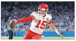  ?? [PAUL SANCYA/THE ASSOCIATED PRESS] ?? Quarterbac­k Patrick Mahomes will look to lead the Chiefs to a 5-0 start as the Colts coming calling.