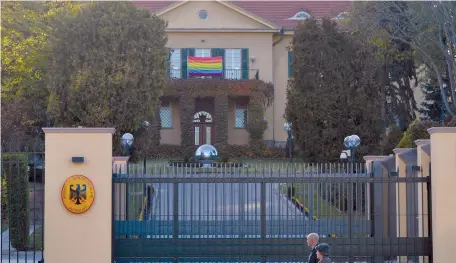  ??  ?? A RAINBOW flag is seen hanging at the German Embassy in Ankara last week.