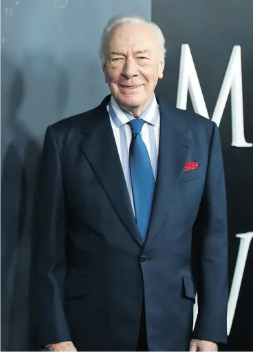  ?? JORDAN STRAUSS / INVISION / AP ?? Christophe­r Plummer arrives at the world première of All the Money in the World at the Samuel Goldwyn Theater on Dec. 18 in Beverly Hills, Calif.