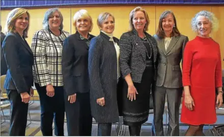  ?? PETE BANNAN – DIGITAL FIRST MEDIA ?? From left, Chester County Commission­ers Michele Kichline and Kathi Cozzone, with Sheriff Carolyn “Bunny” Welsh join the newly elected row officers: Treasurer Patricia Maisano, Controller Margaret Reif, Clerk of Courts Yolanda Van de Krol and Coroner...