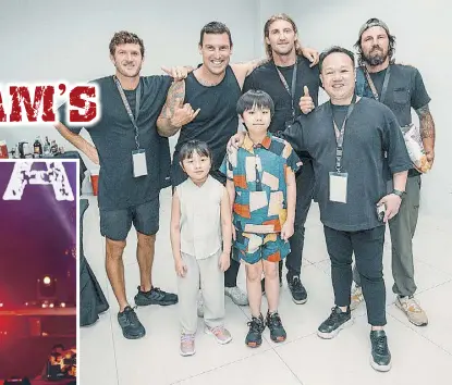  ?? Photos by JOEL H. GARCIA ?? Pulp CEO Vernon Go and his children, Winter and London Go, with Parkway Drive: (from left) Ben Gordon, Winston McCall, Jia O’Connor, and Luke Kilpatrick