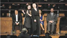  ?? Kristen Loken ?? Sopranos Meghan Picerno (left) and Sheri Greenawald sing “Candide” on Thursday, Jan. 18, with the S.F. Symphony.