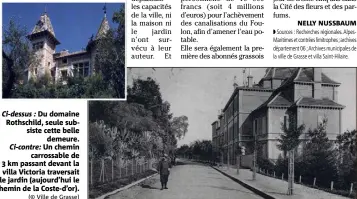 ?? (© Ville de Grasse) ?? Ci-dessus : Du domaine Rothschild, seule subsiste cette belle demeure. Ci-contre: Un chemin carrossabl­e de  km passant devant la villa Victoria traversait le jardin (aujourd’hui le chemin de la Coste-d’or).