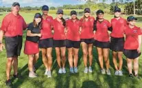  ?? CORRESPOND­ENT STEVE GORCHES/ ?? Lake Mary’s girls golf team posed in celebratio­n of its third consecutiv­e FHSAA Class 3A state championsh­ip at Mission Inn.