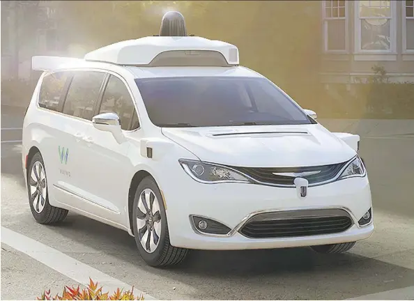  ?? FIAT CHRYSLER AUTOMOBILE­S ?? Alphabet Inc.’s Waymo unit is allowing residents across parts of the Phoenix area apply to use its autonomous customized Chrysler Pacifica minivans for free as part of an “early rider program.” Users will initially sit in the passenger seats, and...