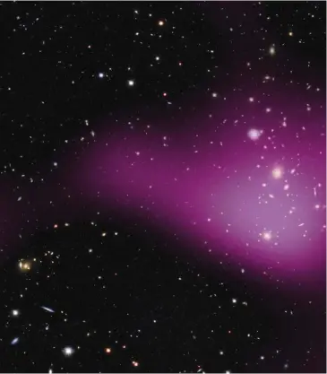  ??  ?? ABOVE The gravity of invisible dark matter, highlighte­d in pink, is used to explain the unexpected speed of galaxy formation
ABOVE RIGHT
Gravitatio­nal waves could provide a way to explain the inconsiste­ncies between our theories and the Universe
