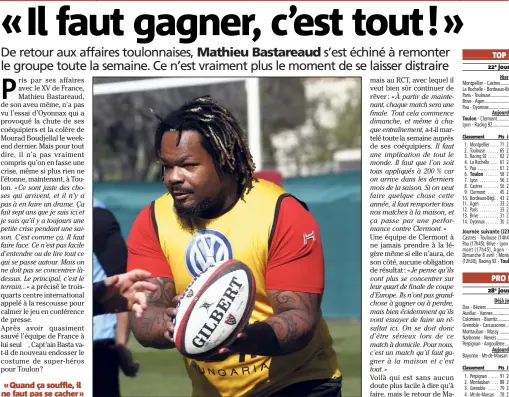  ?? (Photo Patrick Blanchard) ?? Pas spécialeme­nt perturbé par les affaires de la semaine, Mathieu Bastareaud sait que « le principal reste le terrain ».