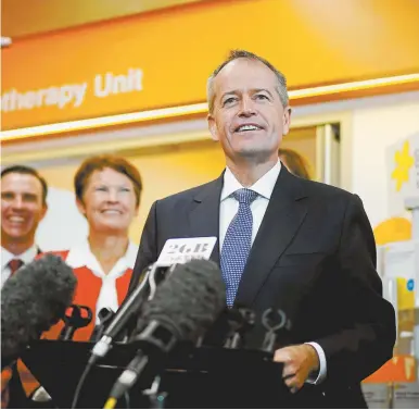  ??  ?? Opposition Leader Bill Shorten spruiks his party’s health plan in Perth on Wednesday.