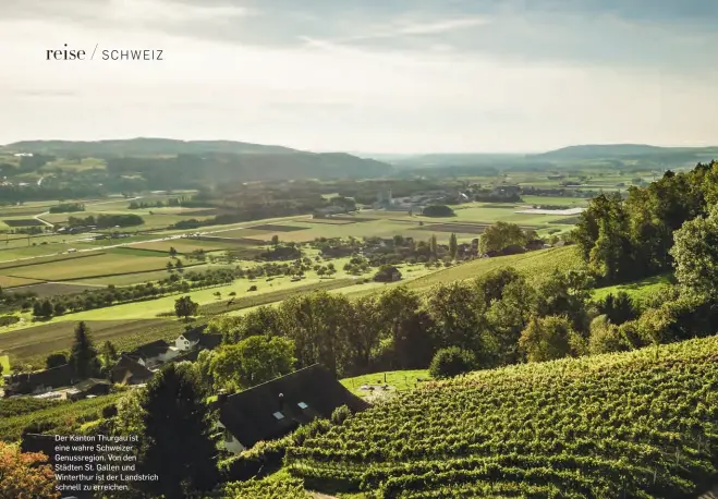  ??  ?? Der Kanton Thurgau ist eine wahre Schweizer Genussregi­on. Von den Städten St. Gallen und Winterthur ist der Landstrich schnell zu erreichen.