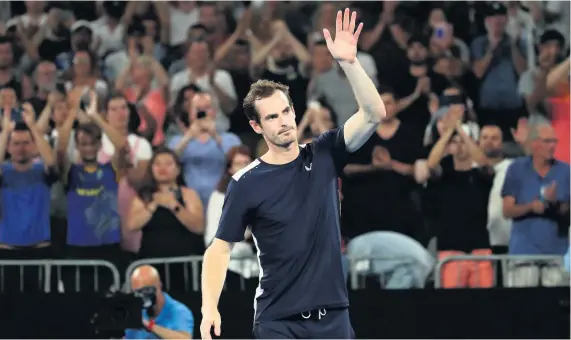  ?? Picture: Cameron Spencer/Getty Images ?? Andy Murray thanks the crowd after losing his Australian Open first-round match against Roberto Bautista Agut