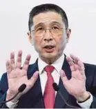  ?? BLOOMBERG PIC ?? Nissan Motor chief executive officer Hiroto Saikawa took a pay cut after an inspection crisis led to a recall of 1.2 million vehicles last year.