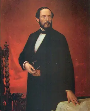  ??  ?? EL GENERAL JUAN PRIM.
El principal valedor de Amadeo de Saboya, Juan Prim y Prats, retratado por Luis de Madrazo en 1870, año de su asesinato en un atentado. La levita negra entreabier­ta deja ver el fajín rojo de general. Senado de España.