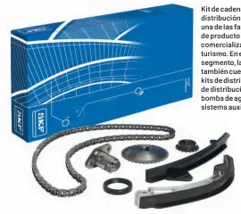  ??  ?? Kit de cadena de distribuci­ón de SKF, una de las familias de producto que comerciali­zan en turismo. En este segmento, la compañía también cuenta con kits de distribuci­ón, de distribuci­ón con bomba de agua, de sistema auxiliar, etc.