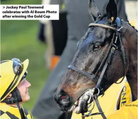  ?? Jacob King ?? > Jockey Paul Townend celebrates with Al Boum Photo after winning the Gold Cup