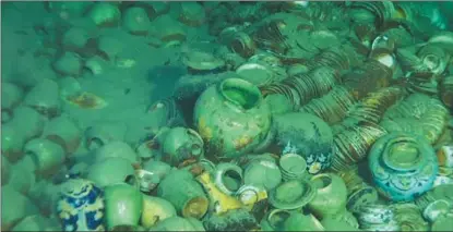  ?? ?? A photo released on May 21 by the National Cultural Heritage Administra­tion shows porcelain relics scattered around one of the shipwrecks in the South China Sea.