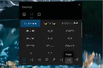  ??  ?? Here’s what the kaomoji keyboard looks like. Note that there’s a bit more explanatio­n of how Windows organizes kaomoji as part of the nav bar at the bottom