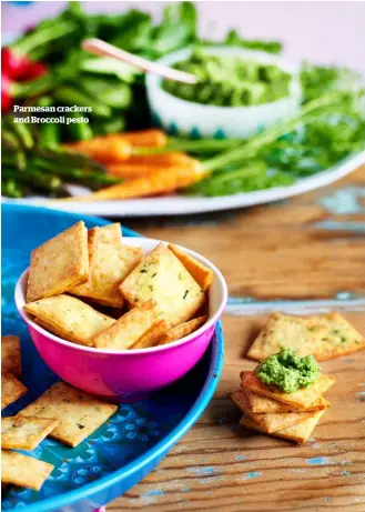  ??  ?? Parmesan crackers and Broccoli pesto