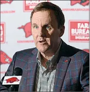  ?? NWA Democrat-Gazette/ANDY SHUPE ?? Arkansas Coach Chad Morris has stripped away some of the perks of playing football from his team in an effort to motivate his players and sharpen their focus.