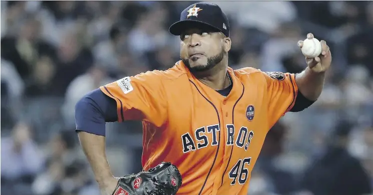  ?? ELSA/GETTY IMAGES ?? Starting pitcher-turned-reliever Francisco Liriano began the season with the Toronto Blue Jays, but finished it as a World Series champion with the Houston Astros.