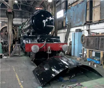  ??  ?? Left: Still in the works at Didcot on August 1, Pendennis Castle waits to have its pipework completed and cab roof lifted back into place. GARETH EVANS