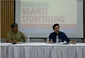  ??  ?? Novelist Amit Chaudhuri and author Saikat Majumdar speaking at the symposium