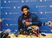  ?? Heather Khalifa/philadelph­ia Inquirer ?? Reigning MVP Joel Embiid has been out since early February after meniscus surgery on his left knee.