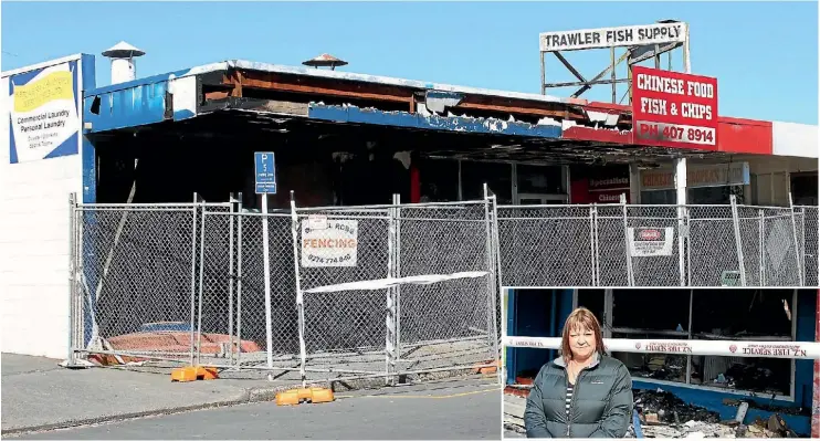  ??  ?? The footpath has been diverted around the derelict building, which is near the local InterCity bus stop. Michelle Poole in front of her shop that was completely gutted by fire.