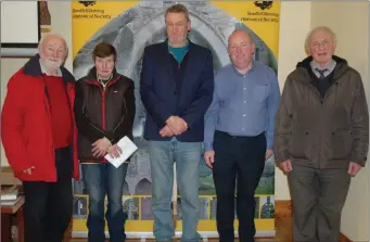  ??  ?? Michael Power, Mary O’Shea, Dr David O’Donoghue, Eddie Synnott and Danny Lynch at the South Kilkenny Historical Society lecture.